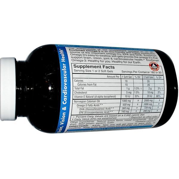 Carlson Labs, Norwegian EcoSmart Omega-3, Natural Lemon Flavor, 500 mg, 180 Softgels CAR-01802 фото