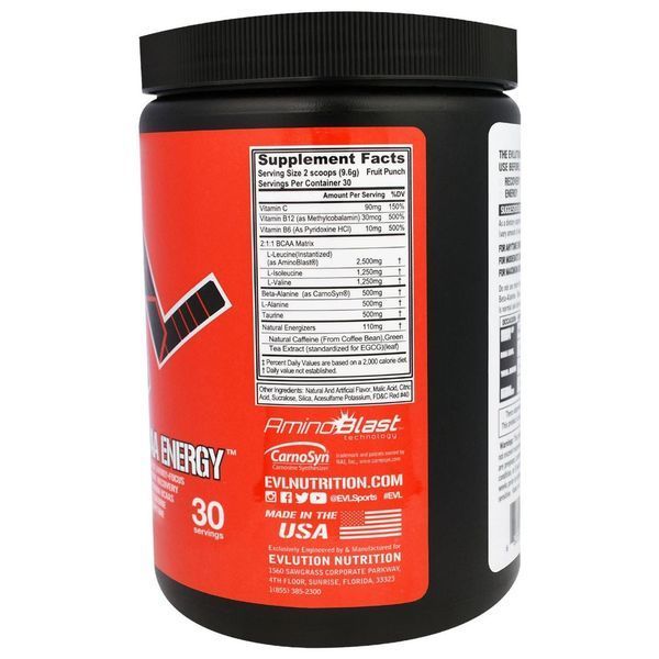 EVLution Nutrition, Energy BCAA, Фруктовий Пунш, 10,2 унцій (288 г) EVL-55164 фото