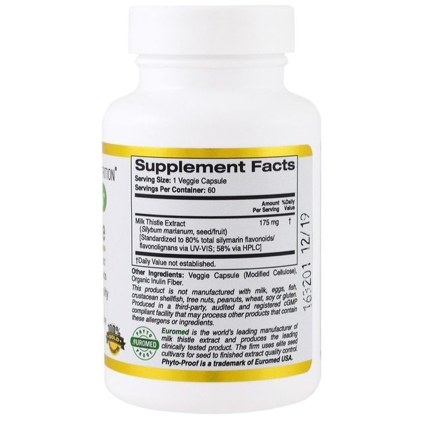 California Gold Nutrition, EuroHerbs, European, экстракт молочного чертополоха, без ГМО, клиническая сила, 60 вегетарианских капсул CGN-01097 фото
