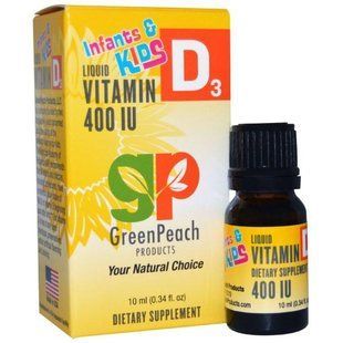 GreenPeach, Жидкий витамин D3 для малышей и детей, 400 МЕ, 0.34 ж. унций (10 мл) GGP-00021 фото