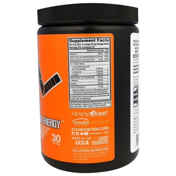 EVLution Nutrition, Energy BCAA, Orange Dream, Net Wt 10.1 oz (285 g) 30 Servings EVL-55165 фото