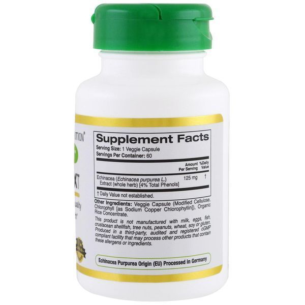 California Gold Nutrition, EuroHerbs, Echinacea XT, 125 mg, 60 Veggie Caps CGN-01107 фото