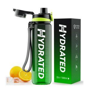 Hydrated Water Bottle - 1000ml Tritan Green Black (Повреждена упаковка) 2023-10-7769 фото