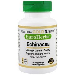 California Gold Nutrition, EuroHerbs, Эхинацея PWD 400 mg, VC MB, 60 карат CGN-01108 фото