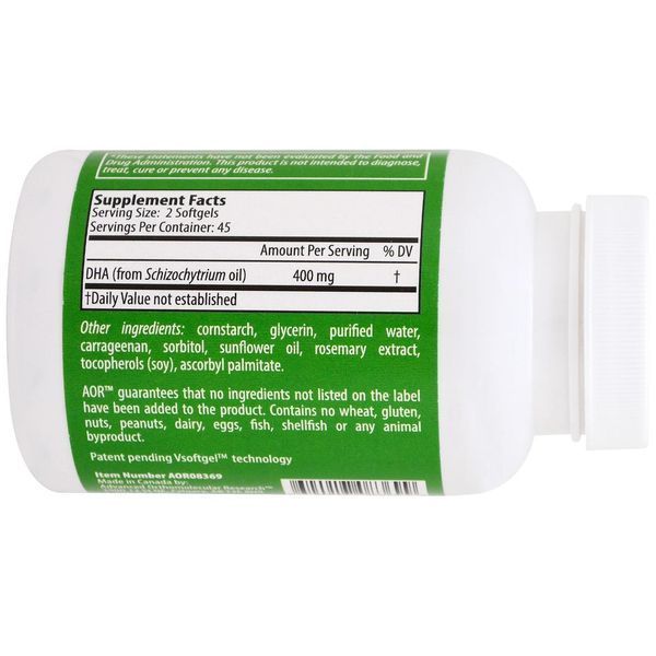 Advanced Orthomolecular Research AOR, Докозагексаеновая кислота, 90 желатиновых капсул AOR-08369 фото