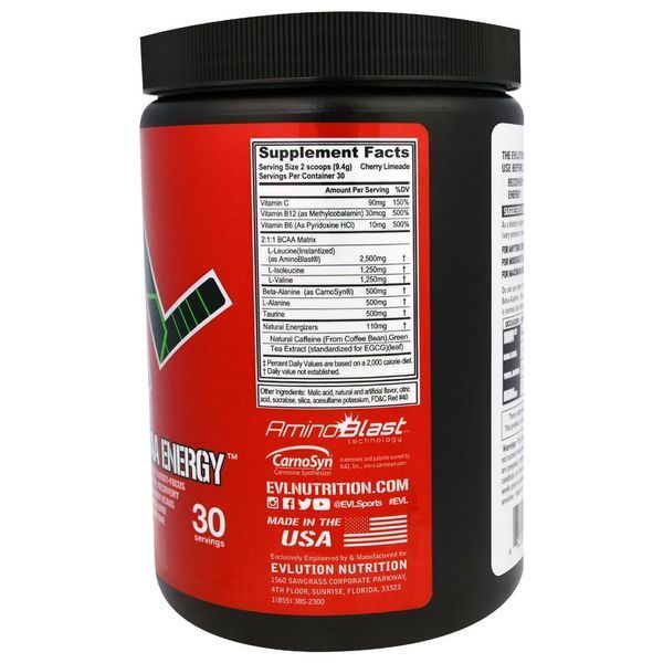 EVLution Nutrition, Energy BCAA, Напій з Лаймового Соку з Вишнею, 9,9 унцій (282 г) EVL-55246 фото