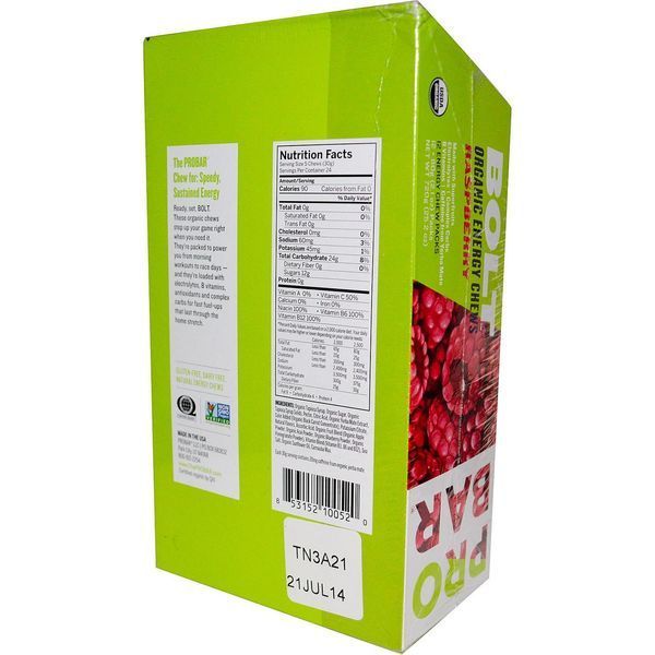 ProBar, Bolt Organic Energy Chews, Raspberry with Caffeine, 12 Pouches, 10 Chews (2.1 oz each) PRB-10052 фото