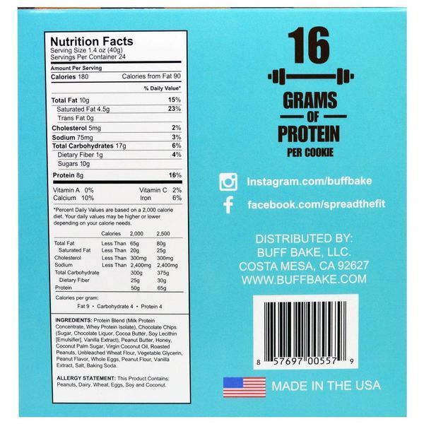 Buff Bake, Protein Cookie Печенье, Шоколадное Арахисовое Масло, 12 штук, 2,82 унции (80 г) каждый BBK-00557 фото