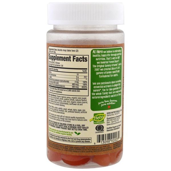 Hero Nutritional Products, Slice of Life, Organics, Energy + B12, Adult Gummy Vitamins, Natural Berry Flavors, 60 Gummies HNP-92003 фото