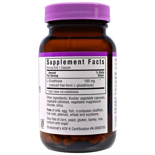 Bluebonnet Nutrition, L-глутатион, 100 мг, 60 вегетарианских капсул BLB-00050 фото