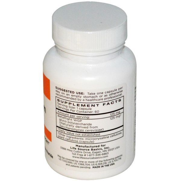 Life Source Basics (WGP Beta Glucan), Активатор иммунной системы, 125 мг, 60 капсул LSR-13001 фото
