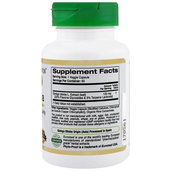 California Gold Nutrition, EuroHerbs, Гинко Билоба XT 120 mg, VC EM, 60 карат CGN-01109 фото