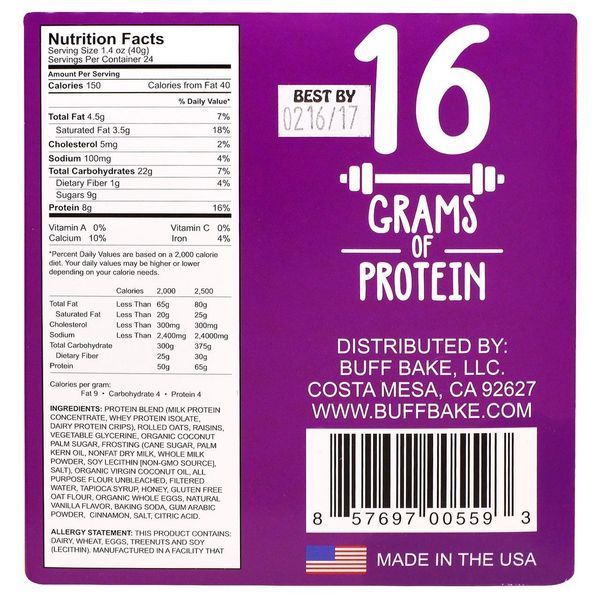 Buff Bake, Protein Cookie, Frosted Oatmeal Raisin, 12-2.82 oz (80 g) Cookies BBK-00559 фото