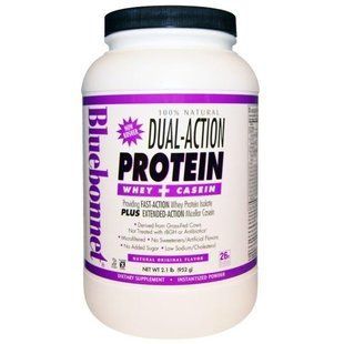 Bluebonnet Nutrition, На 100% натуральная белковая полочная сыворотка двойного действия + казеин, натуральный оригинальный вкус, 2,1 фунта (952 г) BLB-01601 фото