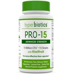 Hyperbiotics, PRO-15, Advanced Strength, With Kiwifruit, 15 Billion CFU, 60 Tablets HYB-05857 фото