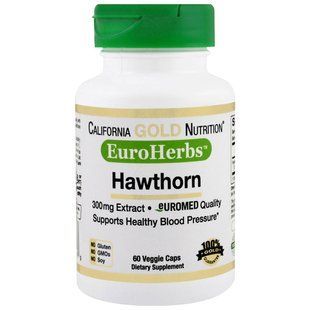 California Gold Nutrition, EuroHerbs, Hawthorn XT, 300 mg, 60 Veggie Caps CGN-01110 фото