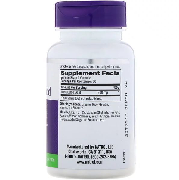 Альфа-липоевая кислота, Natrol, 300 мг, 50 капсул NTL-00312 фото