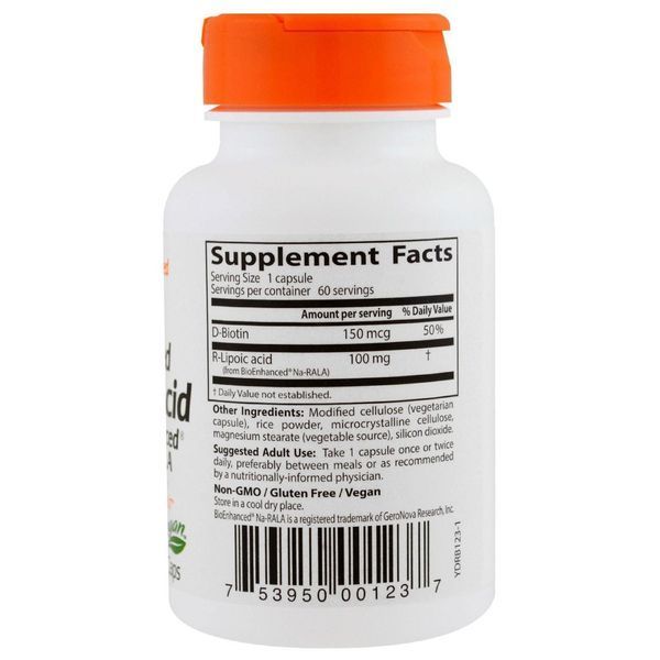 Doctors Best, Best Stabilized R-Lipoic Acid, 100 мг, 60 рослинних капсул DRB-00123 фото
