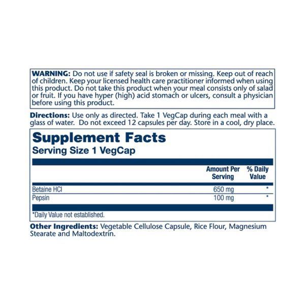 High Potency Betaine HCl with Pepsin 650mg - 250 veg caps 2023-10-3580 фото