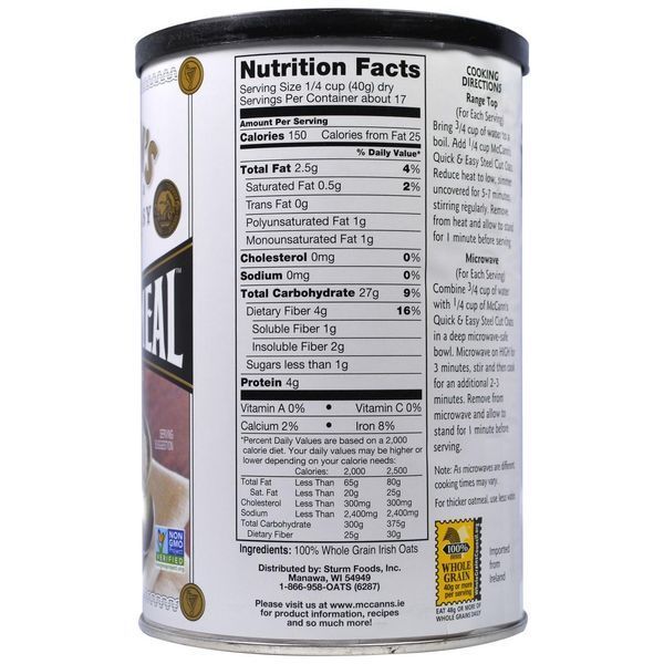 McCanns Irish Oatmeal, Швидка і легка мелена ірландська вівсянка, 24 унції (680 г) MCC-00035 фото