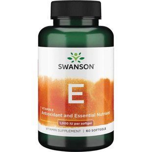 Витамин Е (Vitamin E) токоферолы Tocopherols 1000IU Swanson Premium 60 капс. SW1439 фото