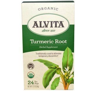 Alvita Teas, Turmeric Root, Organic, Caffeine Free, 24 Tea Bags, 1.27 oz (36 g) ALV-03919 фото