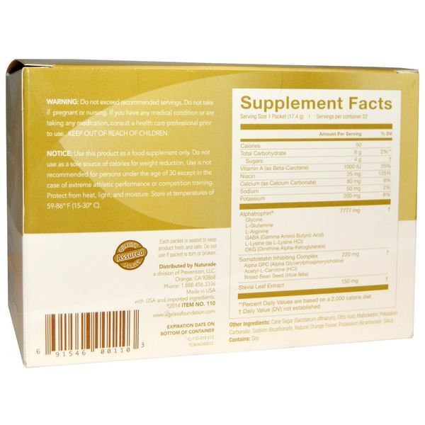 Ageless Foundation Laboratories, UltraMax Gold, покращена формула омолодження з альфатрофином, зі смаком валенсійського апельсина, NAT-00110 фото