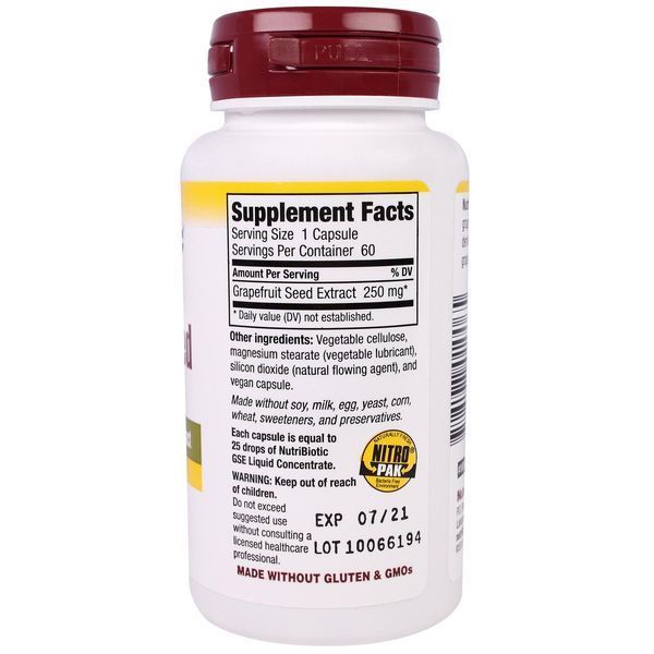 NutriBiotic, Экстракт семян грейпфрута, 250 мг, 60 капсул NBC-01006 фото