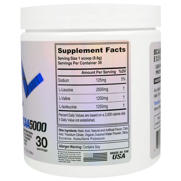EVLution Nutrition, BCAA 5000, Білий Виноград, 9,1 унції (258 м) EVL-55283 фото