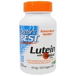 Doctors Best, with Lutein OptiLut, 10 мг, 120 капсул вегетаріанських DRB-00143 фото