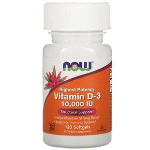 Витамин Д3 Vitamin D-3 Now Foods 10 000 МЕ, 120 желатиновых капсул NOW-00376 фото