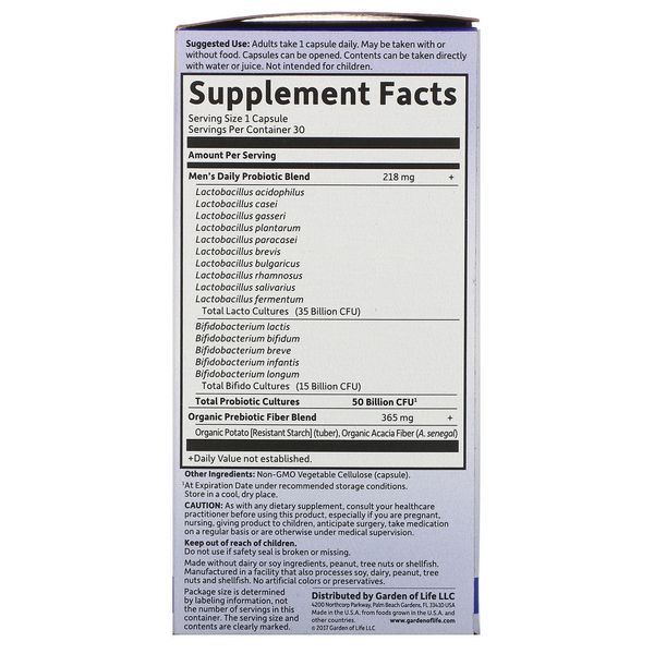 Пробіотики для чоловіків, Garden of Life, Dr. Formulated Probiotics, 50 мільярдів бактерій 30капс. GOL-11829 фото