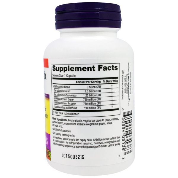 Webber Naturals, Полноценный пробиотик, пробиотик из нескольких штаммов, 5 миллиардов активных бактерий, 50 капсул в растительной оболочке WBR-03138 фото