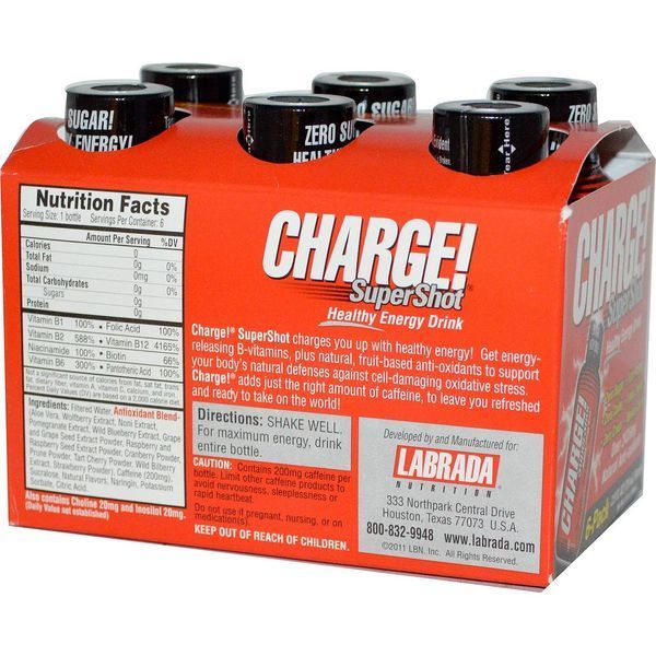 Labrada Nutrition, Charge! Super Shots, 6 бутылочек по 2.5 жидких унций (75 мл) LAB-11893 фото