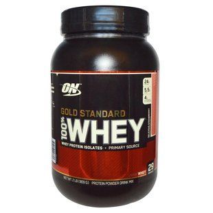 Optimum Nutrition, 100% сыворотка, золотой стандарт, вкусная клубника, 2 фунта (909 г) OPN-02864 фото
