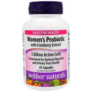 Webber Naturals, Пробіотик для жінок з екстрактом журавлини, 5 мільярдів активних бактерій, 45 капсул WBR-03139 фото