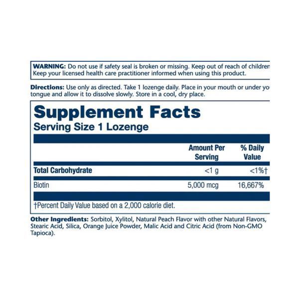 Biotin 5000mcg - 60 Lozenges Natural Peach, Strawberry, Banana 2022-10-1794 фото