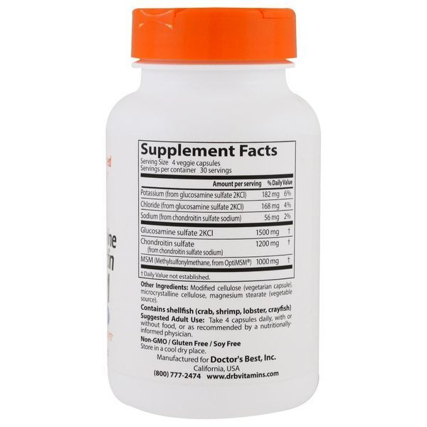 Doctors Best, Глюкозамін + хондротин + MSM з OptiMSM, 120 капсул у рослинній оболонці DRB-00080 фото