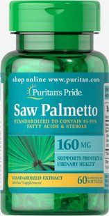 Со Пальметто экстракт Puritan's Pride, (Saw Palmetto Extract) (160 мг) 60капс. PP6895 фото
