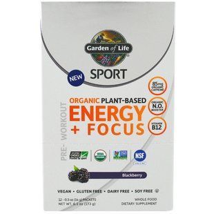 Garden of Life, Sport, Organic Plant-Based Energy + Focus, Pre-Workout, Blackberry, 12 Packets, 0.5 oz (14 g) Each GOL-11946 фото