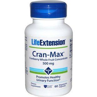 Life Extension, Cran-Max, клюквенный цельнофруктовый концентрат, 500 мг, 60 растительных капсул LEX-86206 фото