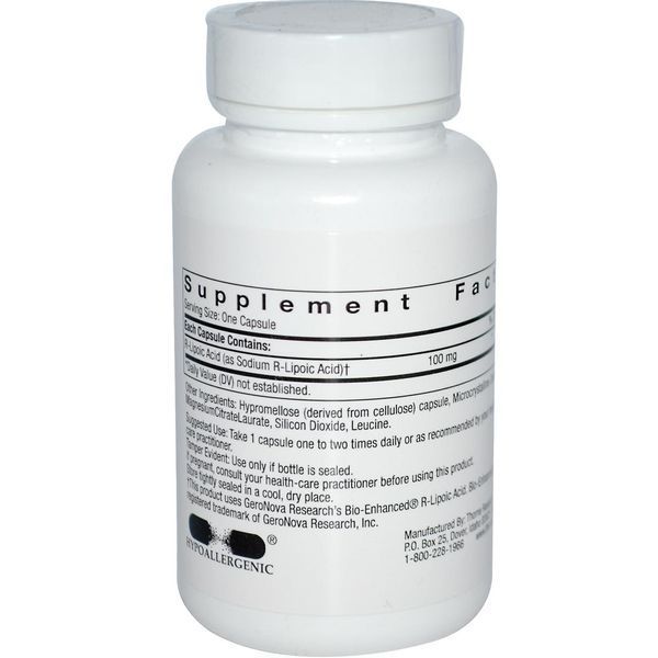 Thorne Research, R-липоевая кислота, 60 вегетарианских капсул THR-77103 фото