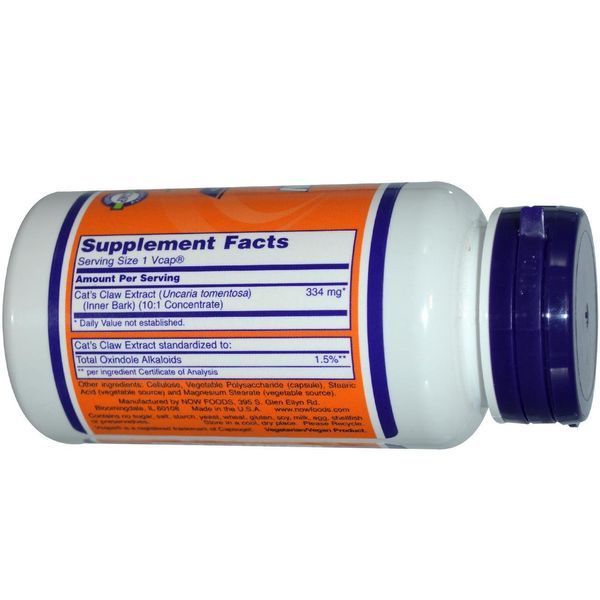Now Foods, Екстракт рослини котячий кіготь, 60 капсул на рослинній основі NOW-04616 фото