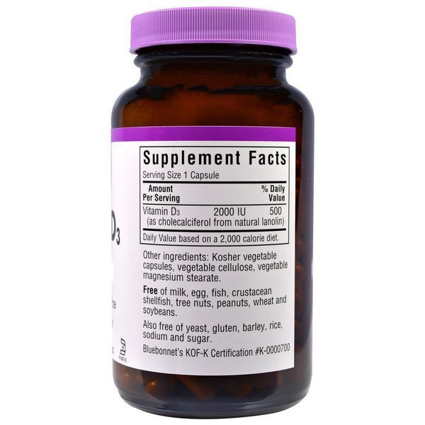 Bluebonnet Nutrition, Вітамін D3, 2000 МО, 180 капсул у рослинній оболонці BLB-00315 фото