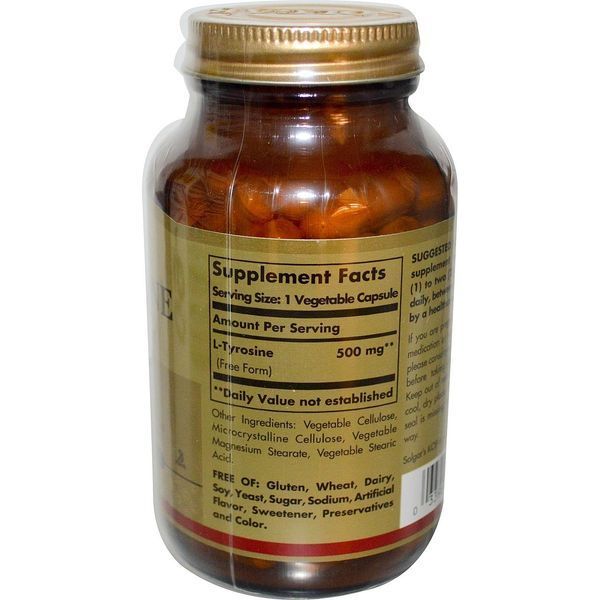 Solgar, L-Tyrosine, 500mg, 100 Veg Caps SOL-02761 фото