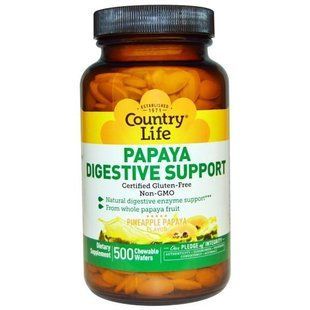 Country Life, Поддержка пищеварения с папайей, Вкус ананаса и папайи, 500 жевательных вафель CLF-05388 фото