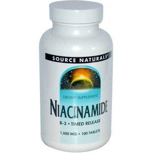 Source Naturals, Никотинамид, B-3,начинает действовать в запланированное время, 1,500 мг, 100 таблеток SNS-00506 фото