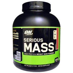 Optimum Nutrition, Порошок Serious Mass з високим вмістом білка для набору ваги, зі смаком полуниці, 2,72 кг OPN-02301 фото