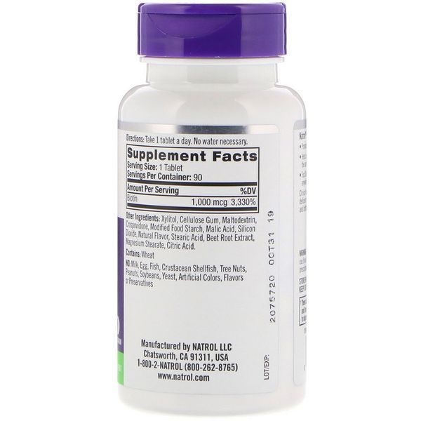 Natrol, Biotin, Fast Dissolve, Strawberry Flavor, 1000 mcg, 90 Tablets NTL-06077 фото