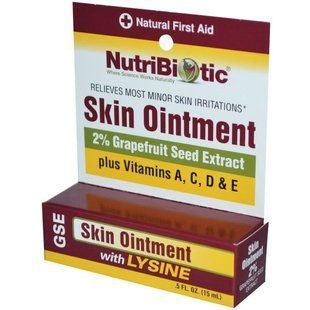 NutriBiotic, Мазь для кожи, 2 % экстракта семян грейпфрута и лизина, 0,5 жидкой унции (15 мл) NBC-01045 фото